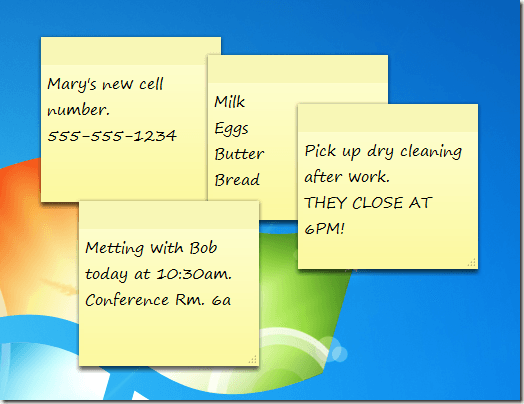 Windows 7 Sticky Notes