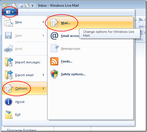 Windows Live Mail Options