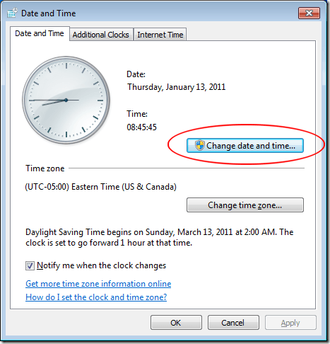 Change Date and Time to Fix Error 0x80072efe