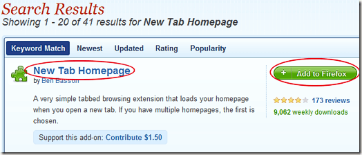 New Tab Homepage Add-on by Ben Basson