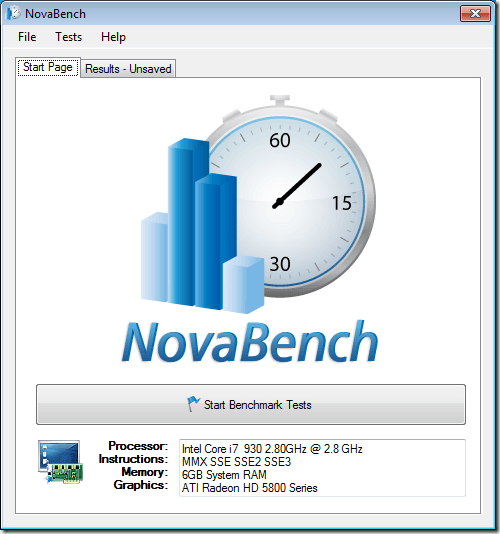 NovaBench Startup Screen
