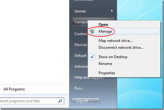 Open the Computer Management Window in Windows 7