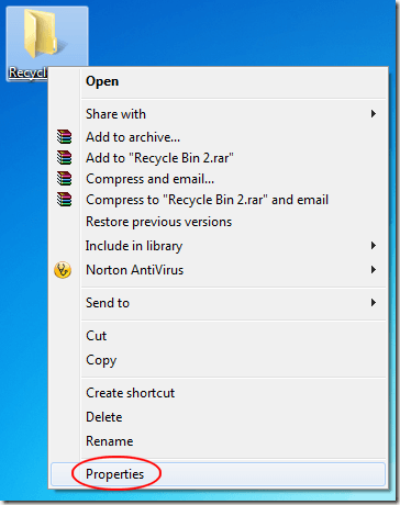 Select Folder Properties in Windows 7