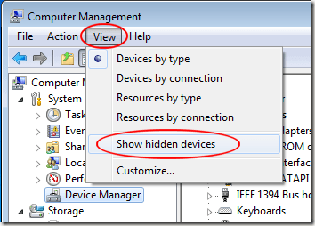 Show Hidden Devices in Windows 7 Device Manager