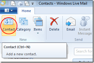 Add New Contact to Windows Live Mail