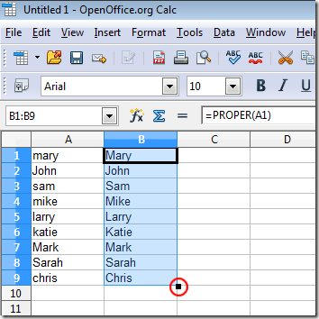 Convert Text to Upper Case in OpenOffice Calc