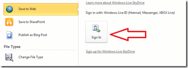 Log in to SkyDrive from Word