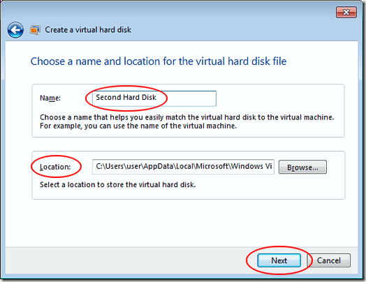 Name a Virtual Machine Hard Disk