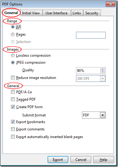 PDF Options in OpenOffice Writer