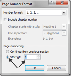 Page Number Format - Start at