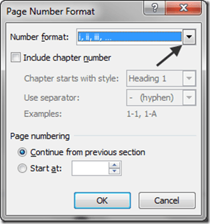 Page Number Format Window