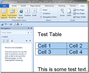 Test Table Search