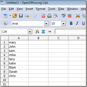 Upper and Lower Case Names in OpenOffice Calc