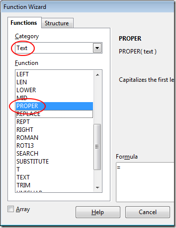 Use Proper Function in OpenOffice Calc