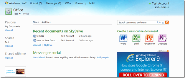 Windows Live Welcome Screen