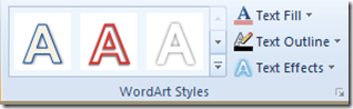 2010 WordArt Sytles Ribbon Options