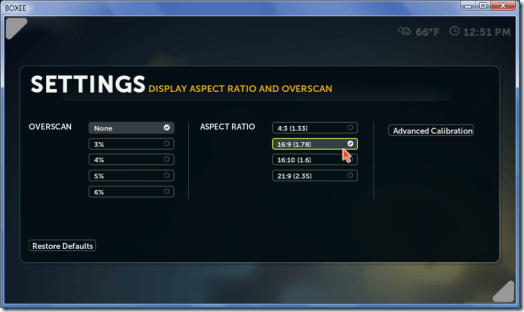 Boxee Screen Settings: Aspect Ratio