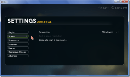 Boxee Screen Settings