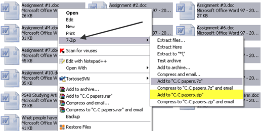 compress files in zip