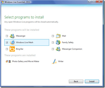 Install Windows Live Mesh