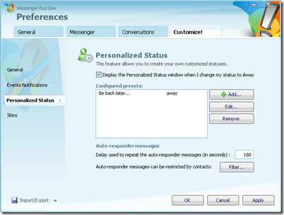 Personalized Messenger Status