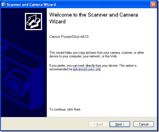 Microsoft Scanner and Camera Wizard 
