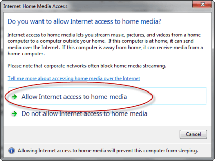 Allow Internet Home Media Access
