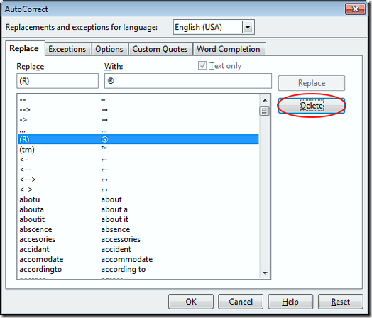Change AutoCorrect Options in OpenOffice Writer