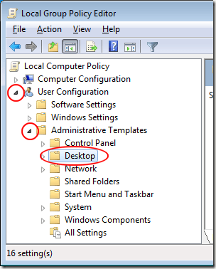 Desktop Folder in Local Group Policy Editor