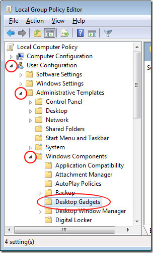 Desktop Gadgets in Local Group Policy Editor