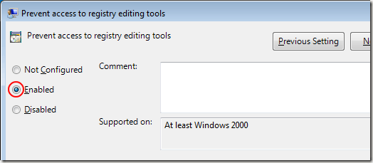 Disable the Registry Editor in Windows 7