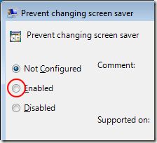Enable Prevent Changing the Screen Saver