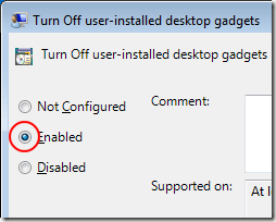 Enable Turn Off User-Installed Desktop Gadgets Policy