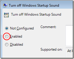 Enable Turn Off Windows Startup Sound Policy