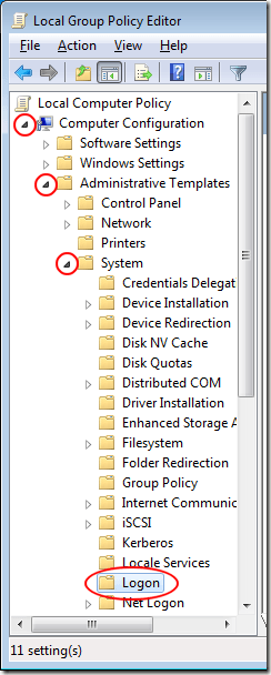 Logon Folder in Local Group Policy Editor