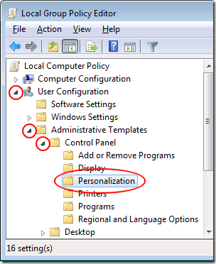 Open Personalization Folder in Local Group Policy Editor