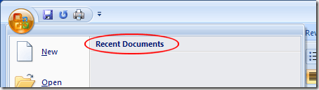 Recently Opened Documents in Word