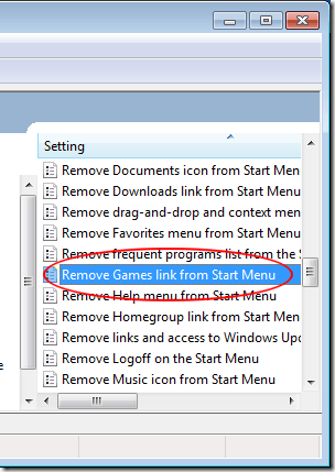 Remove Games Link from Start Menu