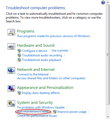 Run Maintenance Tasks on Troubleshooter