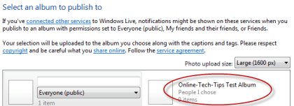 Select an Album on SkyDrive to Publish to
