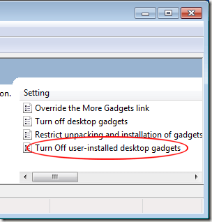 Turn Off User Installed Desktop Gadgets