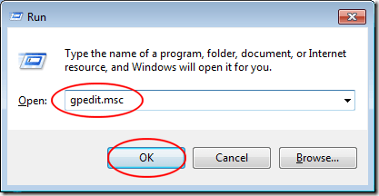 Windows 7 Run Dialogue Box