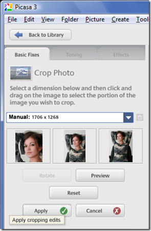 Picasa Manual Crop Tool