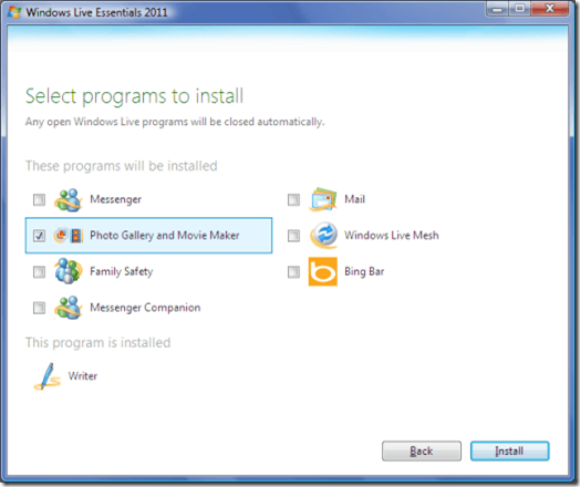 Install Windows Live Movie maker