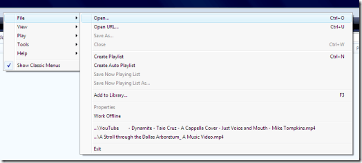 Open Video in Windows Media Player