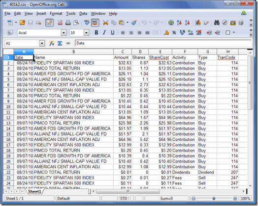 OpenOffice.org Calc Spreadsheet