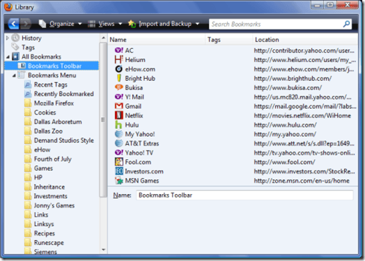 Organize Bookmarks Toolbar in Firefox