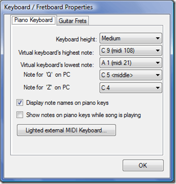 Piano Keyboard Properties