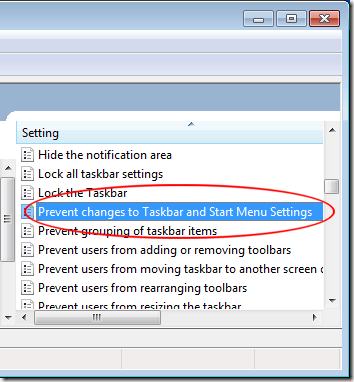 Prevent Changes to Taskbar and Start Menu Settings in Windows 7