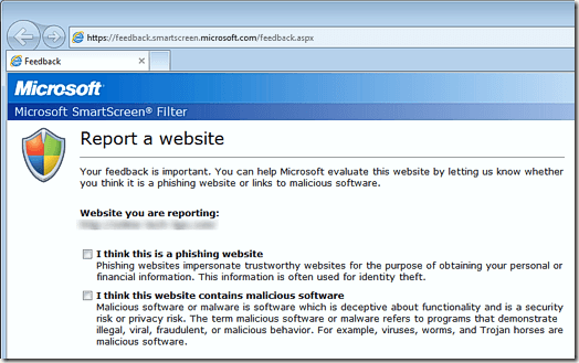 Report an Unsafe Website in Internet Explorer 9